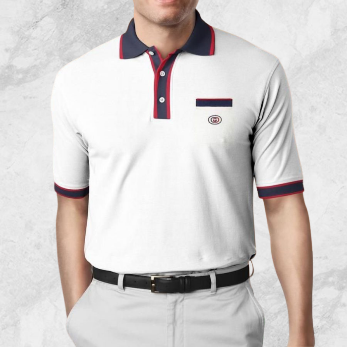 Limited Edition Gucci White with Color on Collar  Polo Shirt CSPL-D0055