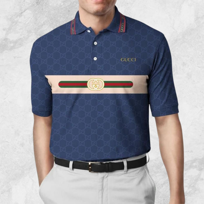 Limited Edition Gucci Blue with Vintage Web Pattern Polo Shirt CSPL-D0046
