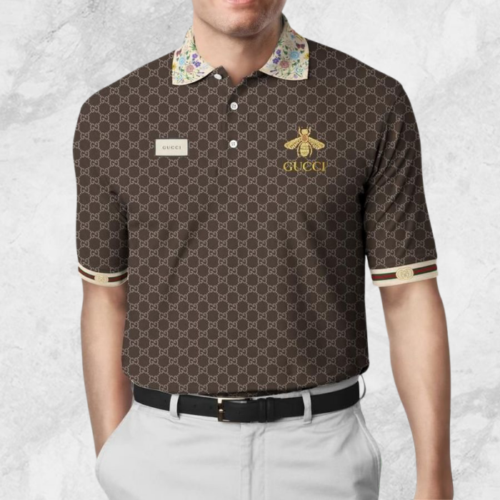 Limited Edition Gucci Fly Pattern Brown Polo Shirt CSPL-D0014