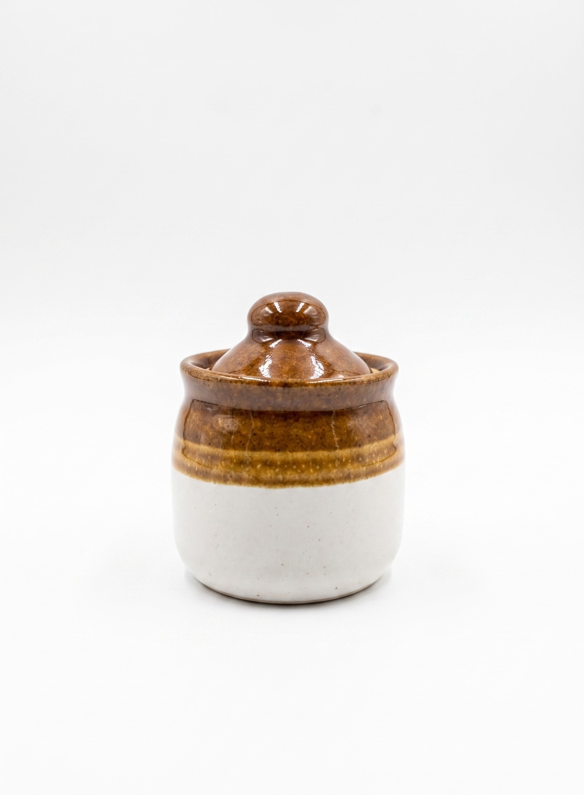 Store Lavish Traditional Handmade Ceramic Pickle Jar (Barnie) with Lid – Two-Tone Brown & Cream