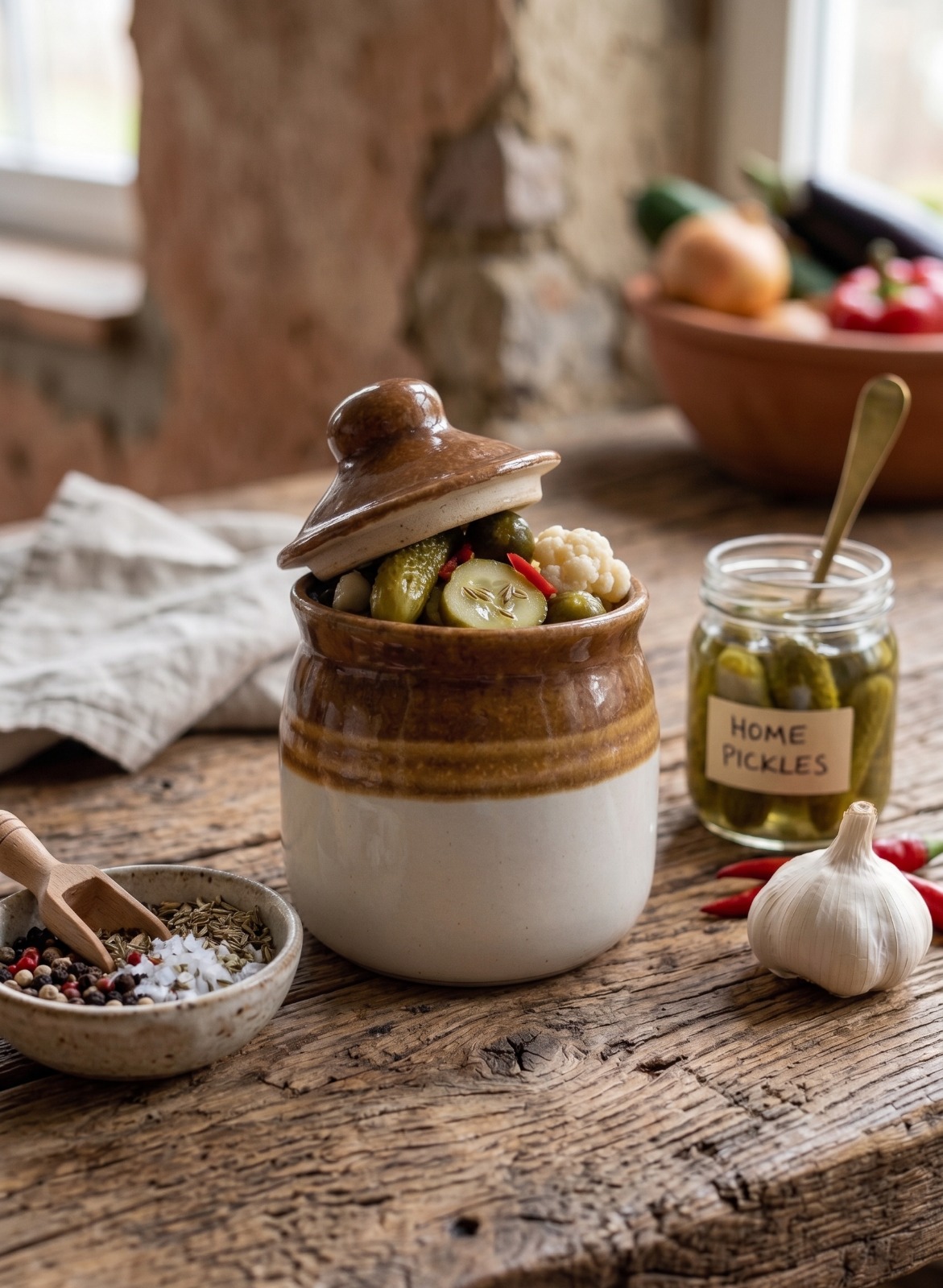 Store Lavish Traditional Handmade Ceramic Pickle Jar (Barnie) with Lid – Two-Tone Brown & Cream - Image 2