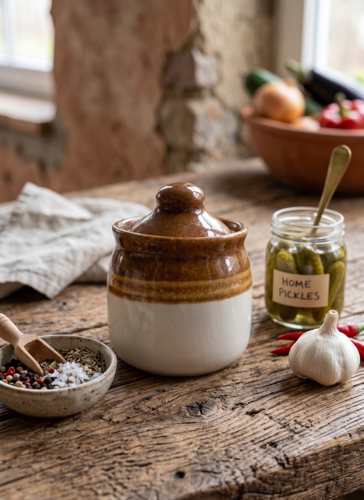 Store Lavish Traditional Handmade Ceramic Pickle Jar (Barnie) with Lid – Two-Tone Brown & Cream - Image 3