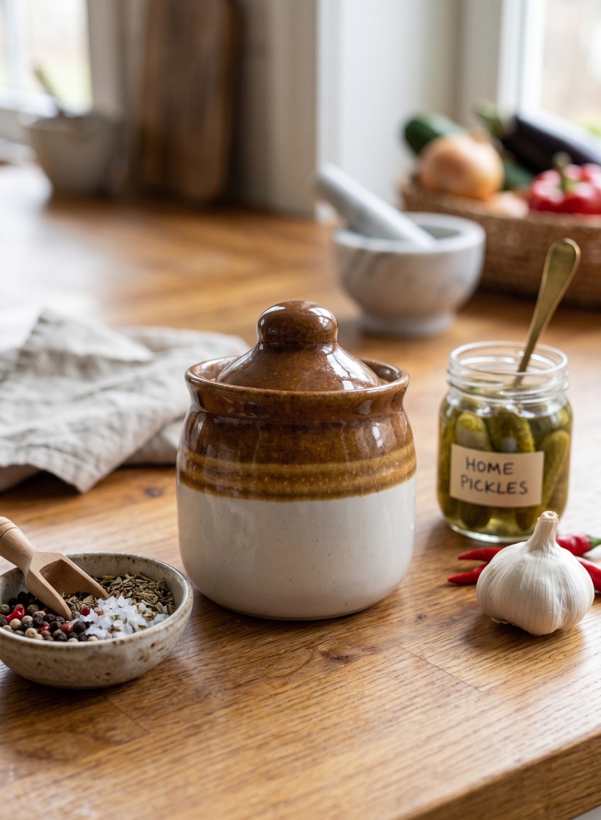 Store Lavish Traditional Handmade Ceramic Pickle Jar (Barnie) with Lid – Two-Tone Brown & Cream - Image 4