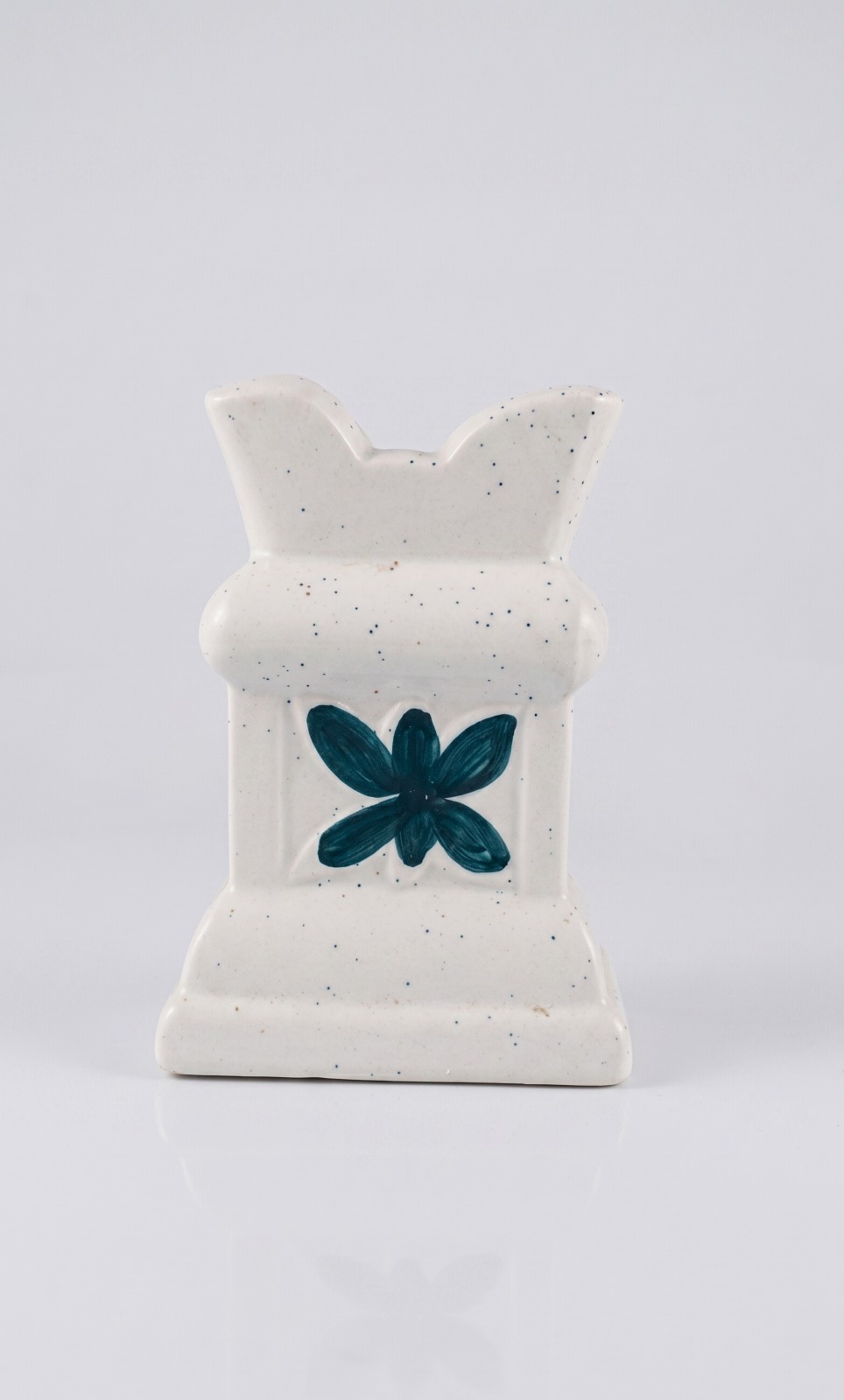 Store Lavish Handcrafted Ceramic Tulsi Vrindavan Planter – White Speckled Pot with Teal Floral Motif