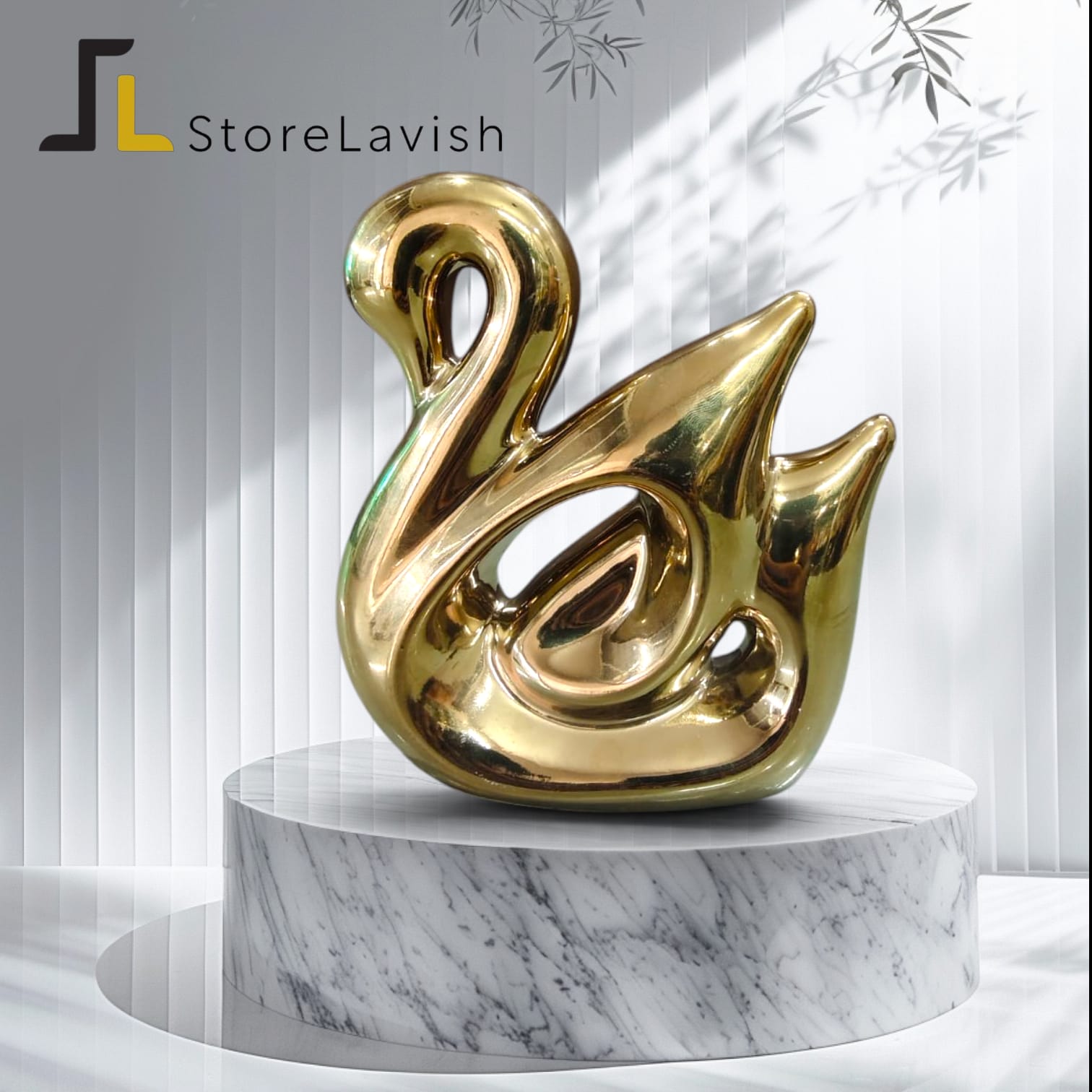 Store Lavish Modern Golden Swan Sculpture - Abstract Ceramic Tabletop Accent for Luxury Home & Office Decor