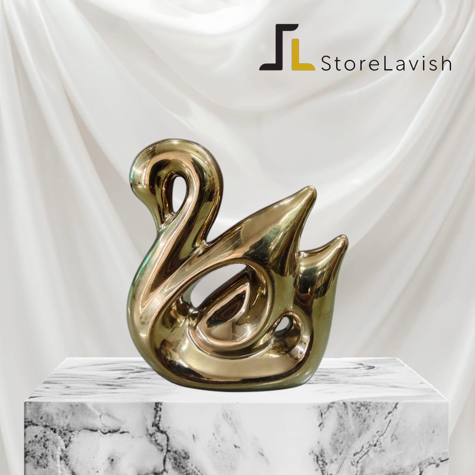 Store Lavish Modern Golden Swan Sculpture - Abstract Ceramic Tabletop Accent for Luxury Home & Office Decor - Image 5