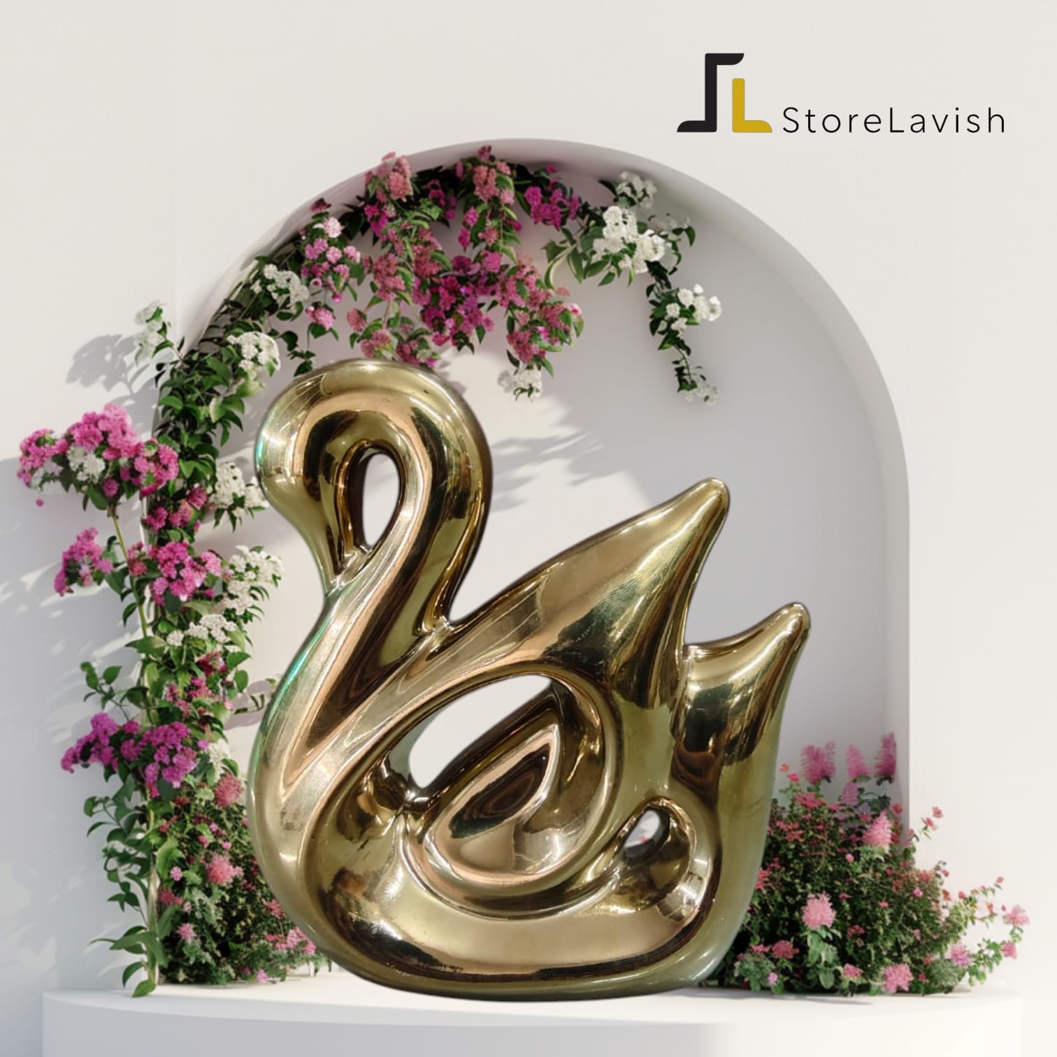 Store Lavish Modern Golden Swan Sculpture - Abstract Ceramic Tabletop Accent for Luxury Home & Office Decor - Image 3