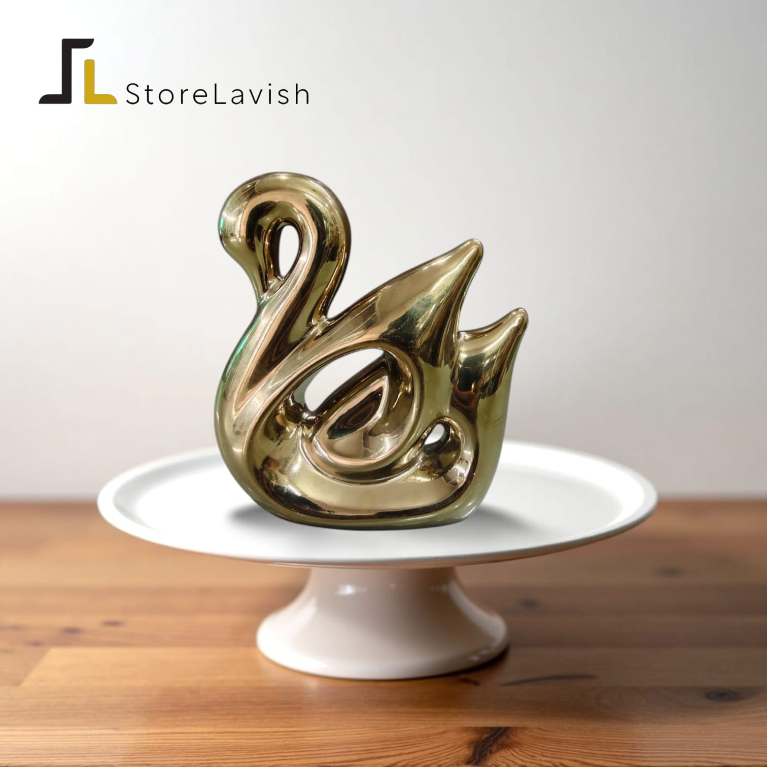 Store Lavish Modern Golden Swan Sculpture - Abstract Ceramic Tabletop Accent for Luxury Home & Office Decor - Image 4
