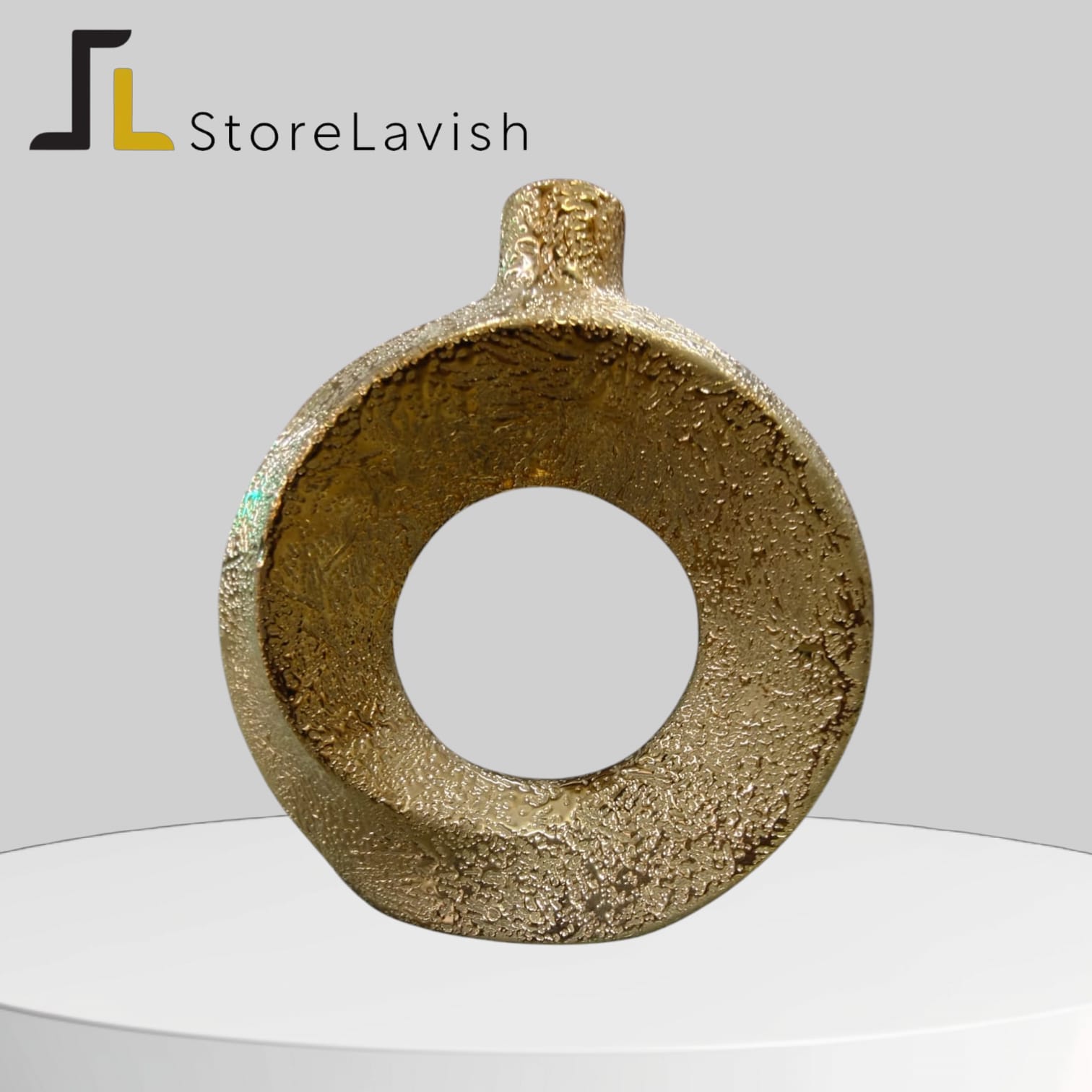 StoreLavish Modern Textured Gold Circular Donuts Ceramic Vase – Metallic Abstract Hollow Sculpture, Minimalist Luxury Table Centerpiece & Home Accent - Image 6
