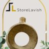 StoreLavish Modern Textured Gold Circular Donuts Ceramic Vase – Metallic Abstract Hollow Sculpture, Minimalist Luxury Table Centerpiece & Home Accent