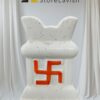 Store Lavish Traditional Ceramic Tulsi Planter – White Speckled Pot with Orange-Red Swastik