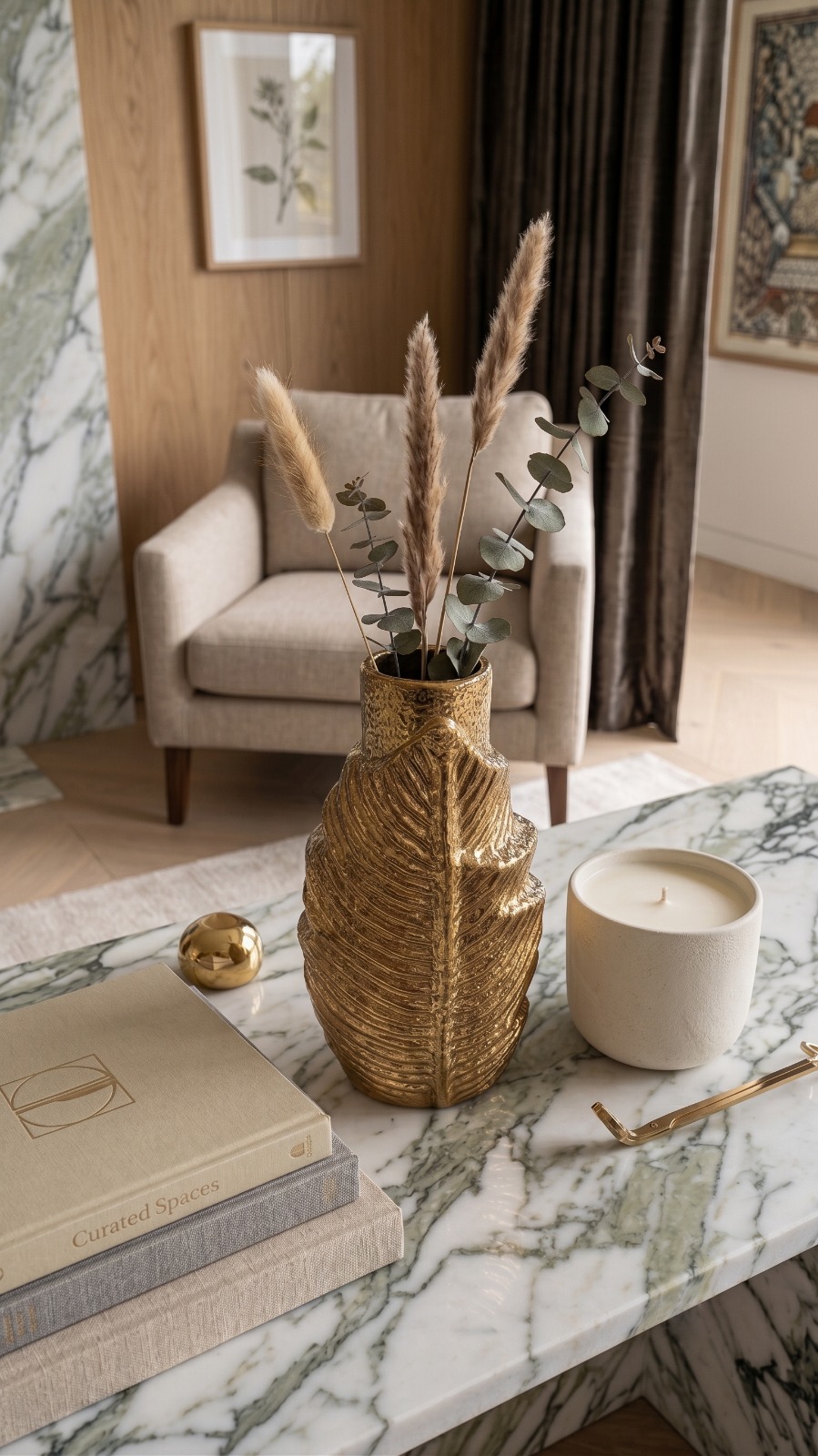 Store Lavish Modern Textured Gold Leaf Ceramic Vase – Sculptural Accent Piece - Image 2