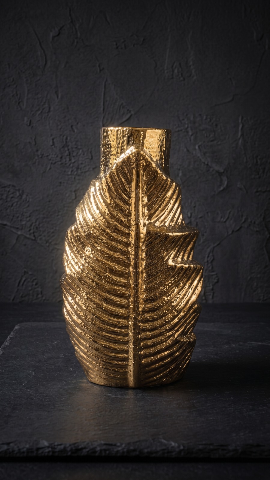 Store Lavish Modern Textured Gold Leaf Ceramic Vase – Sculptural Accent Piece