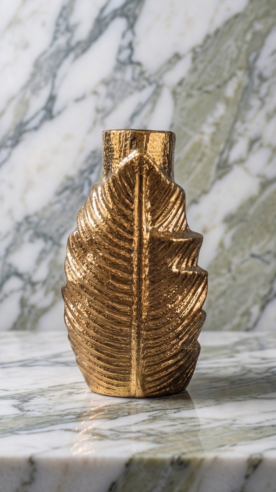 Store Lavish Modern Textured Gold Leaf Ceramic Vase – Sculptural Accent Piece - Image 4
