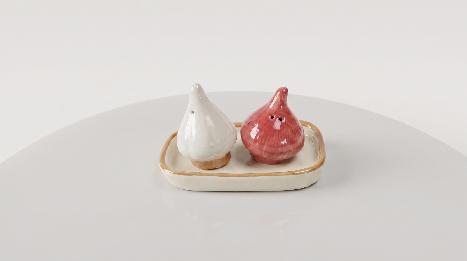 Store Lavish Hand-Painted Ceramic Garlic & Onion Salt and Pepper Shakers with Matching Ceramic Tray – 3-Piece Rustic Kitchen & Dining Table Decor Set