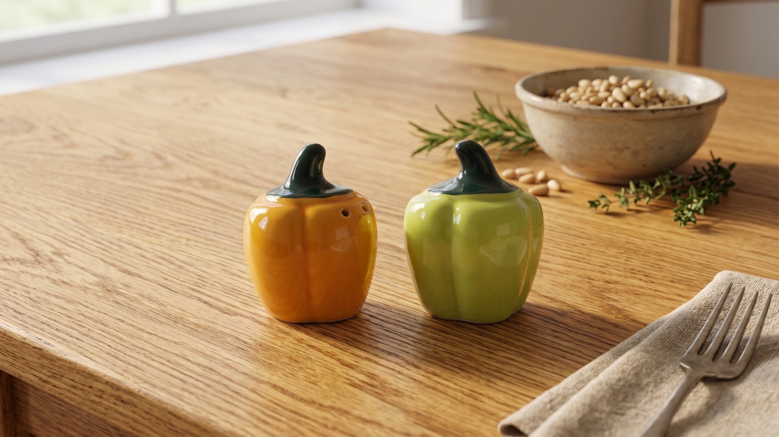 Store Lavish Ceramic Bell Pepper Salt & Pepper Shakers Set – Yellow & Green - Image 3