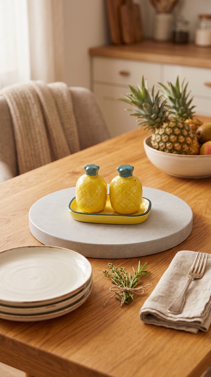 Store Lavish Hand-Painted Ceramic Pineapple Salt & Pepper Shakers with Matching Oval Tray – Vibrant Tropical Kitchen Decor & Dining Accent - Image 2