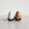 Store Lavish Minimalist Ceramic Egg Salt & Pepper Shakers Set with Tray – White & Brown