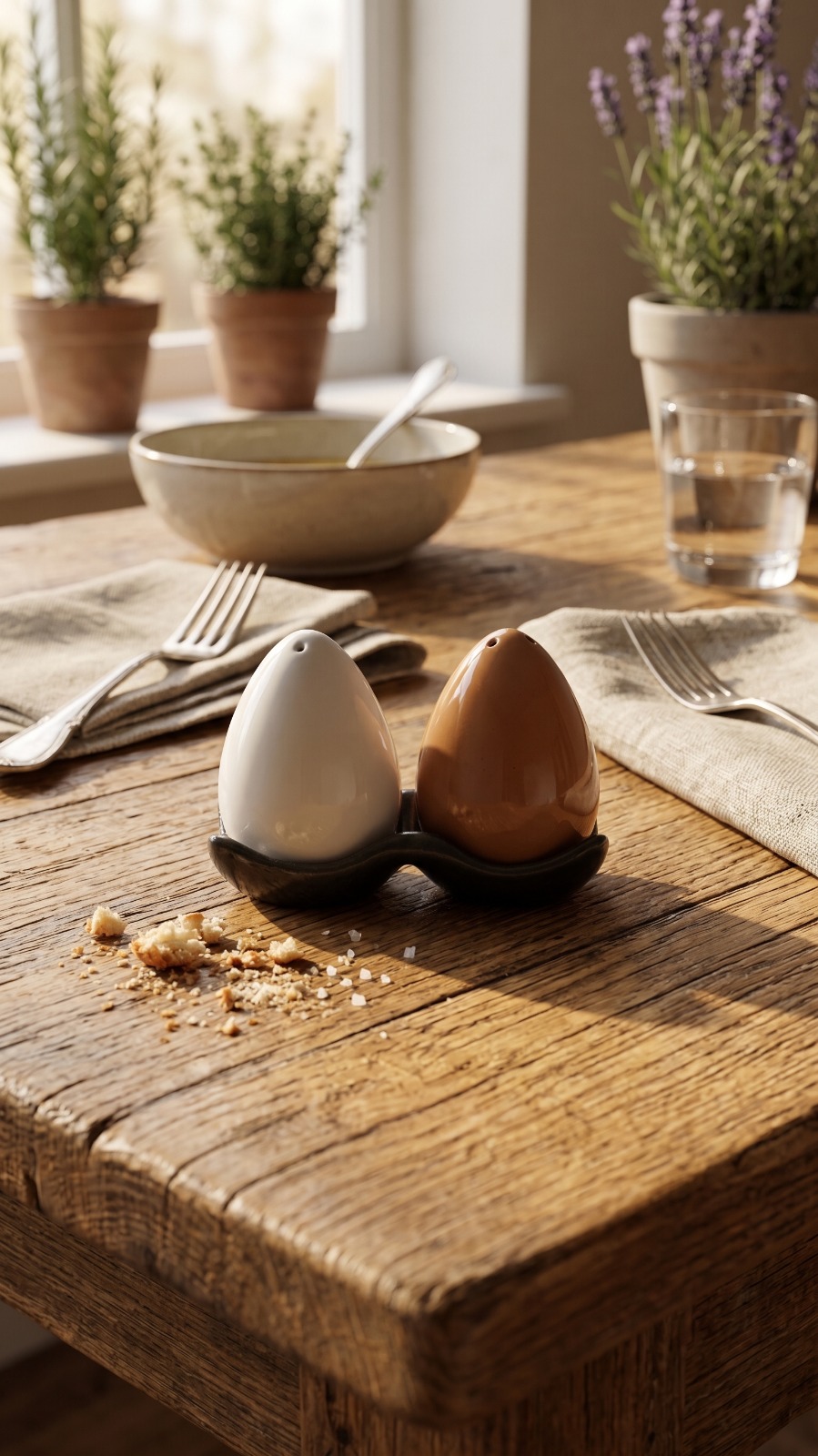 Store Lavish Minimalist Ceramic Egg Salt & Pepper Shakers Set with Tray – White & Brown - Image 4