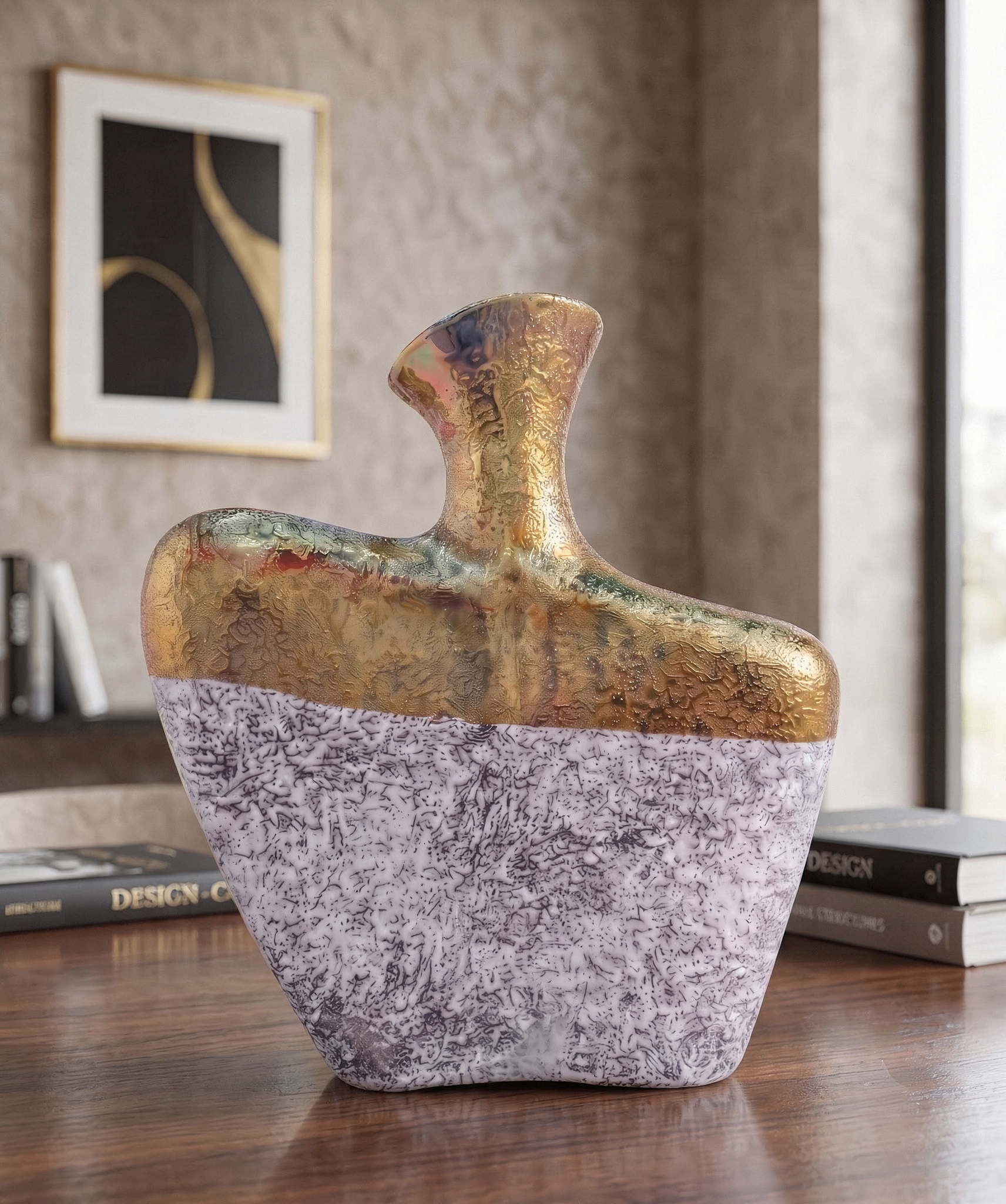 Store Lavish Abstract Two-Tone Ceramic Statement Vase – Textured Gold & Speckled White - Image 5