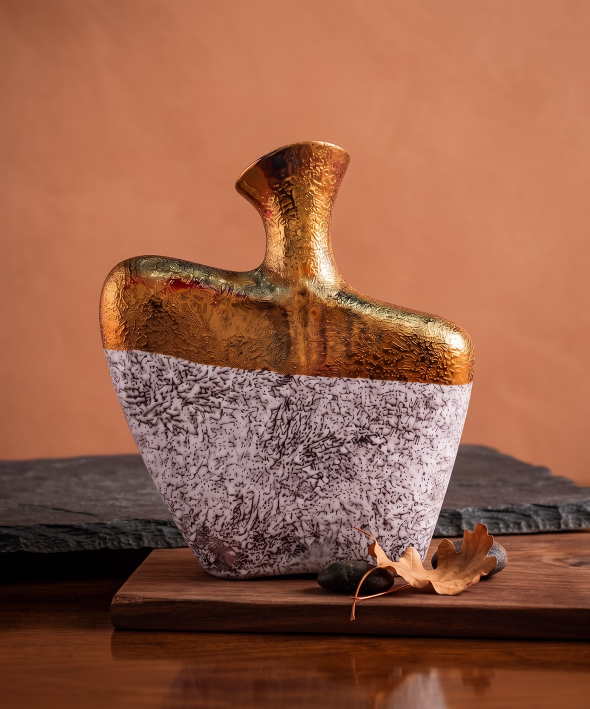 Store Lavish Abstract Two-Tone Ceramic Statement Vase – Textured Gold & Speckled White - Image 6