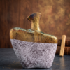 Store Lavish Abstract Two-Tone Ceramic Statement Vase – Textured Gold & Speckled White