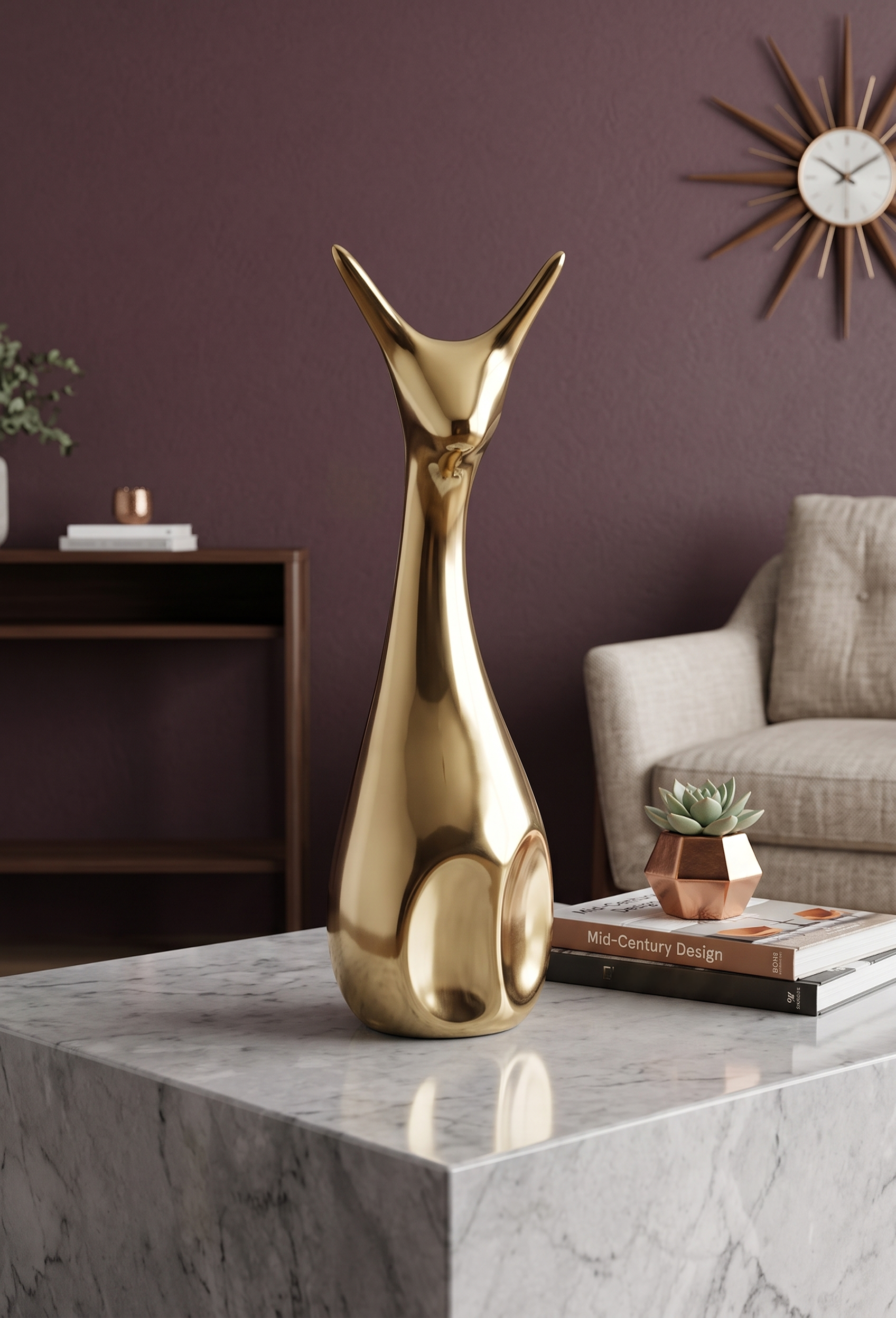 Store Lavish Abstract Metallic Gold Deer Sculpture – Electroplated Ceramic Statue - Image 3